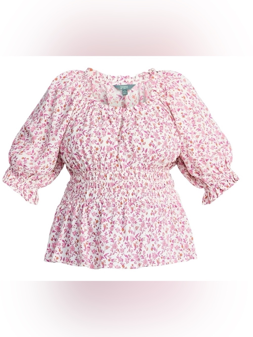 Terra & Skye 3x floral smocked waist blouse